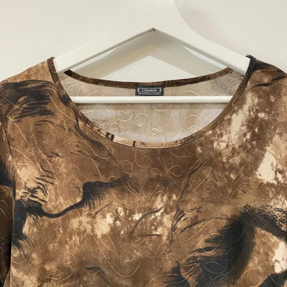 Clientele Smoky Tie-Dye 3/4-Sleeve Brown and Cream Women's L Shirt - Picture 3 of 16
